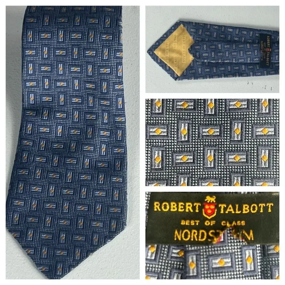 Robert Talbott Best Of Class Men's Neck Tie Woven Silk Blue Yellow Geometric